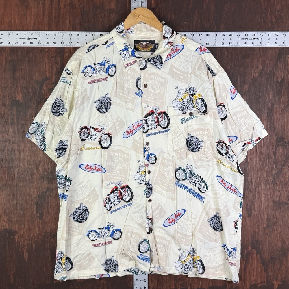 Harley Davidson Hawaiian Shirt Button Motorcycle Biker Hawaii USA 100% Rayon 2XL